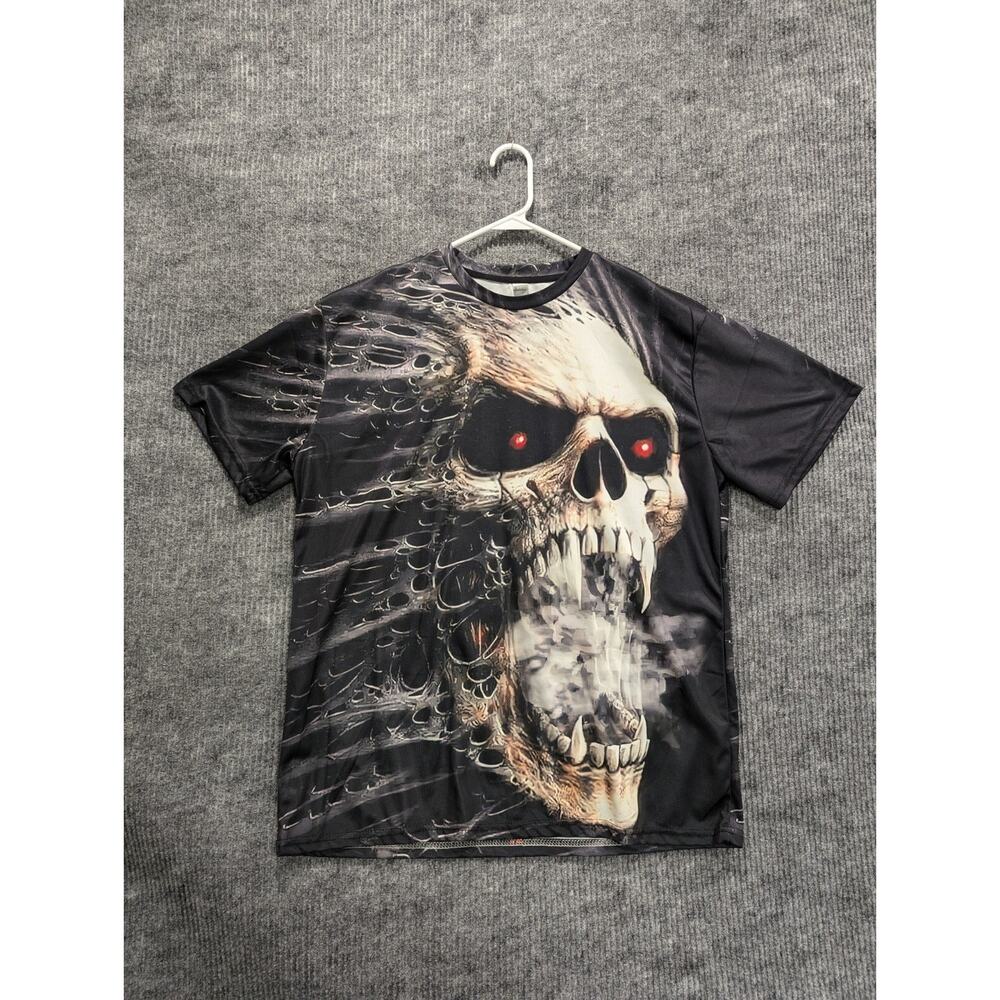 Vintage Y2K Shirt Smoke Skull Red Eyes All Over Print Mens 2000s Size XL